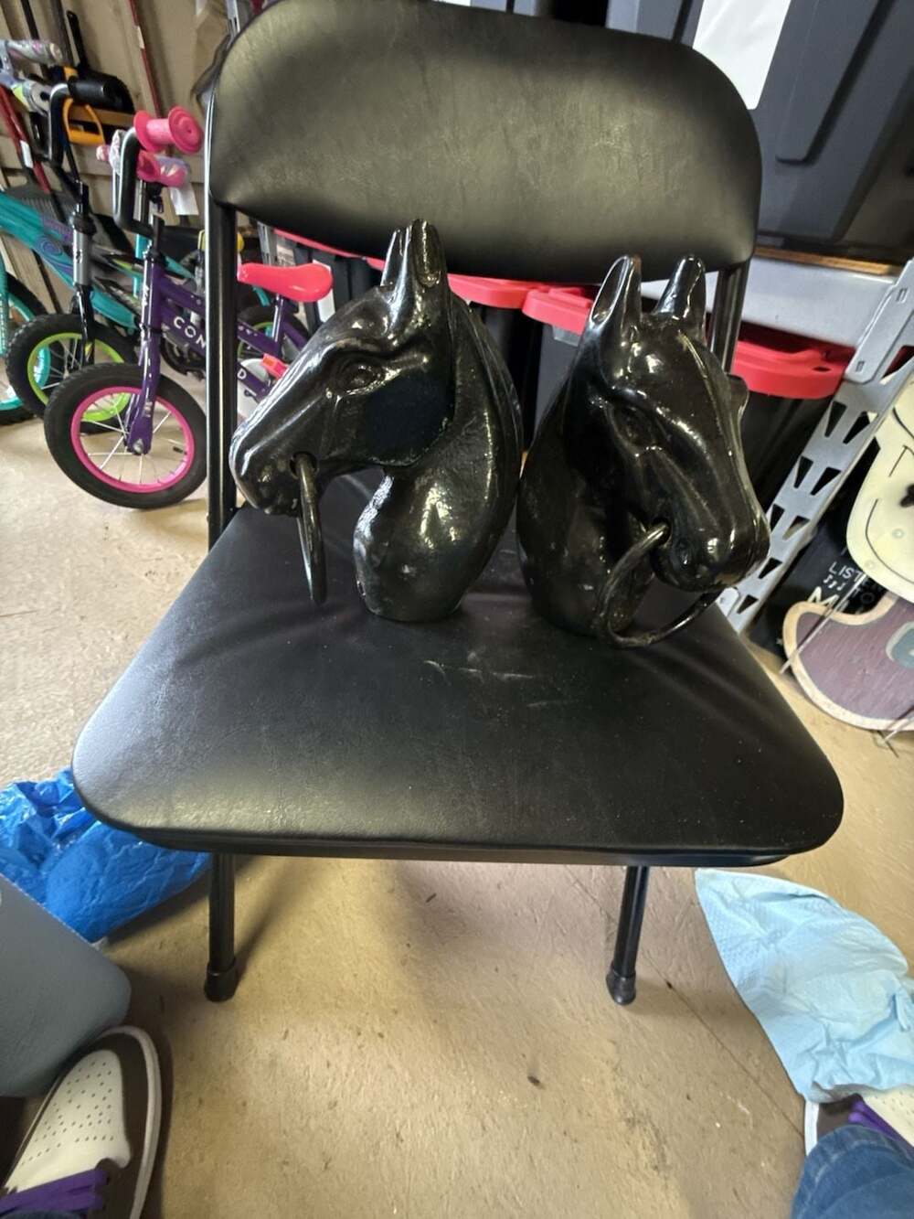 Vintage Cast Iron HorseHead W/Ring Hitching Post Top- set of 2